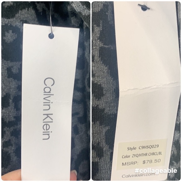 Calvin Klein Gray & Black Mock Neck Animal Print  Sweater w/ Silver Buttons- NWT - Picture 15 of 16